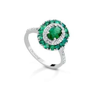 Anello Crusado Oro, Diamanti e Smeraldi